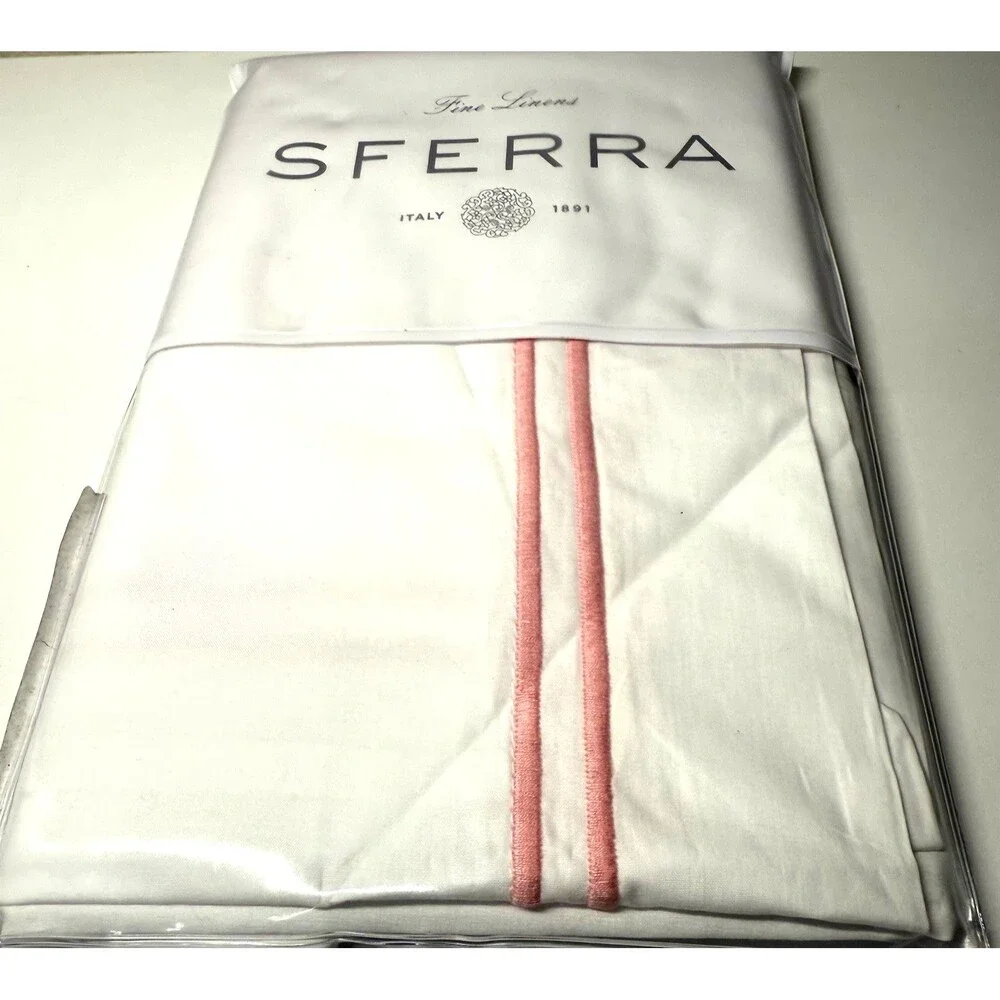 SFERRA Grande Hotel Standard Sham White/Pink Egyptian Cotton Italy 21x26